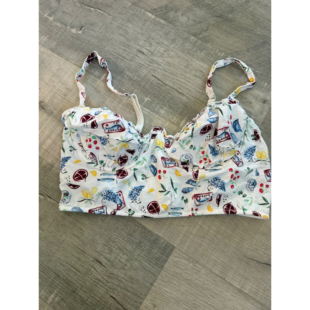 Colsie Women's Large Corset Bustier Crop Top Fruit Sardine Print Cottagecore Y2K